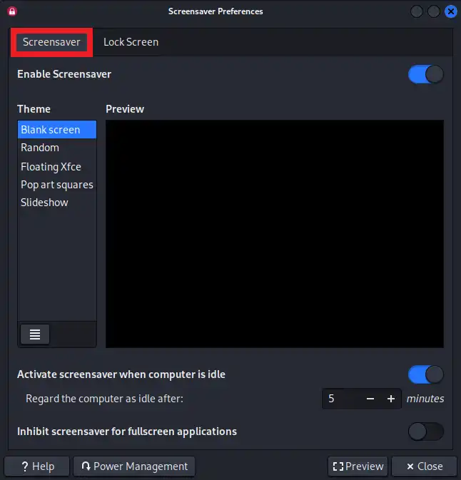 Screensaverタブをクリック