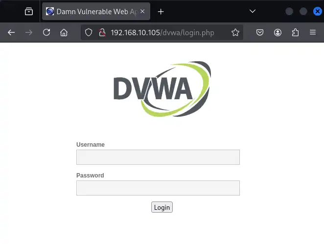 スキャン対象となるWebサーバー(DVWA)のトップ画面