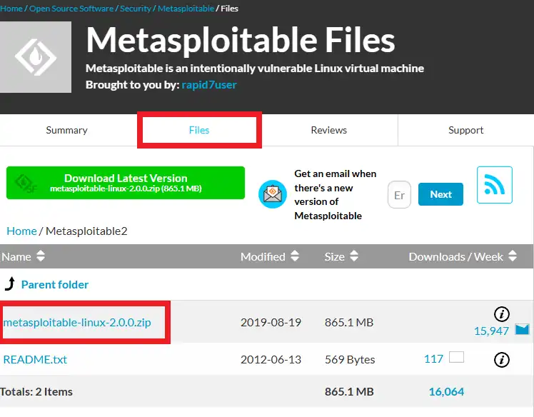 Metasploitable2のダウンロードサイト