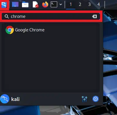 アプリケーションメニューの検索ボックスに「chrome」と入力する。