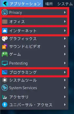 Parrot Security Edition 6.4のメニュー構成