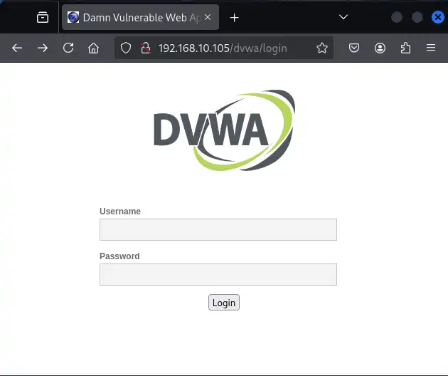 DVWAのトップ画面（ログイン画面）