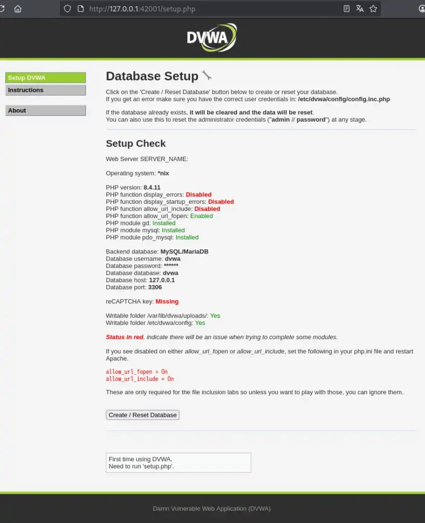 データベース作成画面