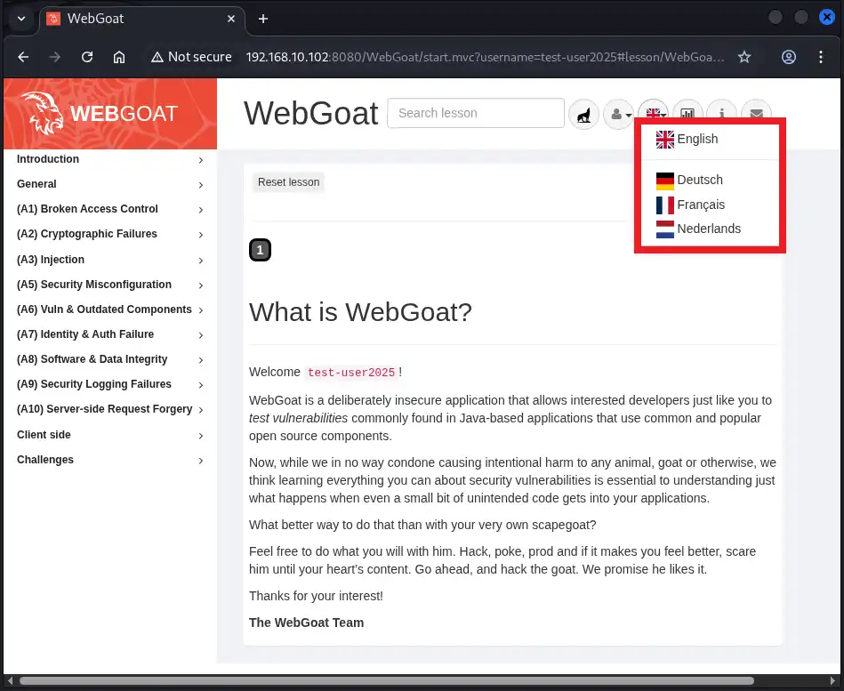 WebGoatの言語設定