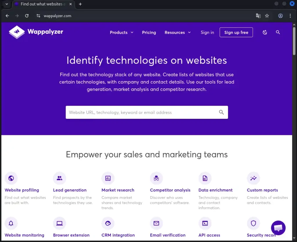 Wappalyzerの公式サイト