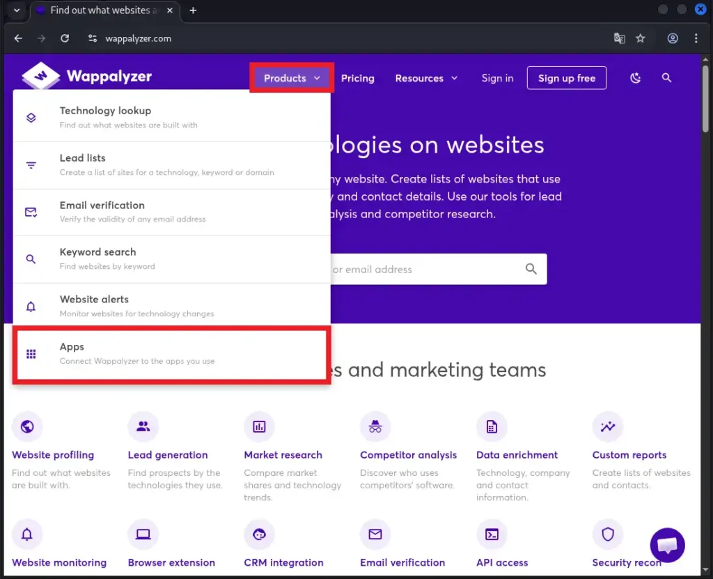 アプリ一覧ページを開く