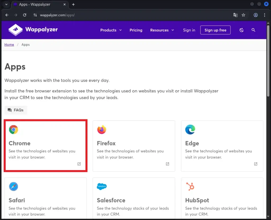 インストール対象のブラウザ(Chrome)を選択する