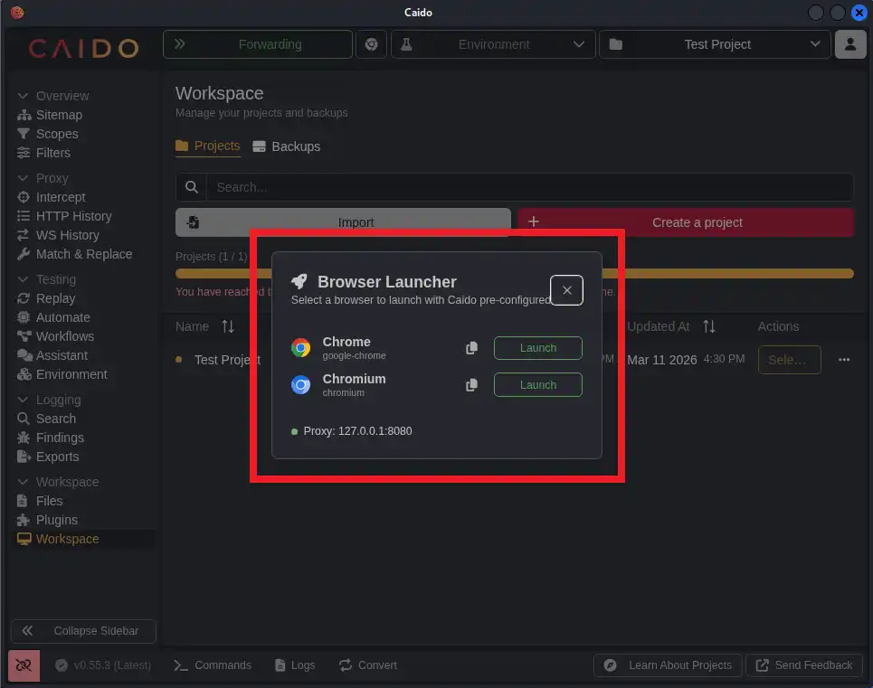 Caidoの事前設定に対応したブラウザの一覧