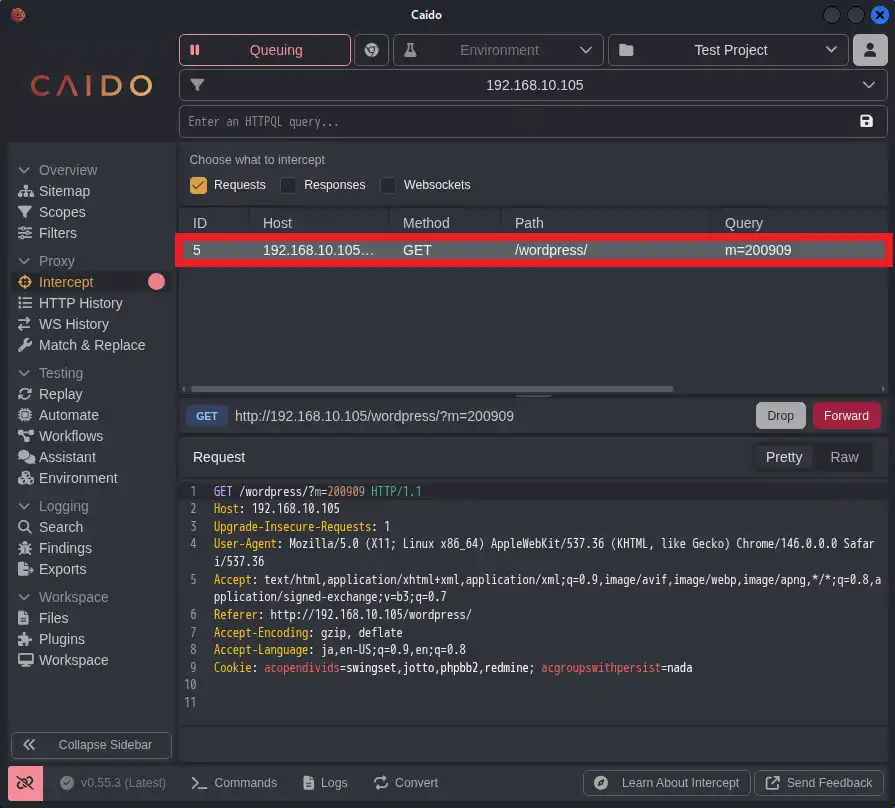 Caidoがリクエストを捕獲