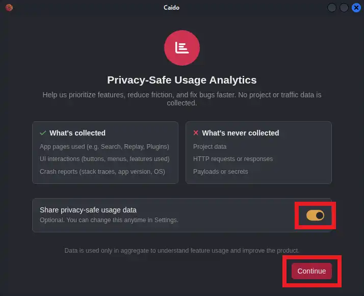 利用状況データの収集に関する確認画面