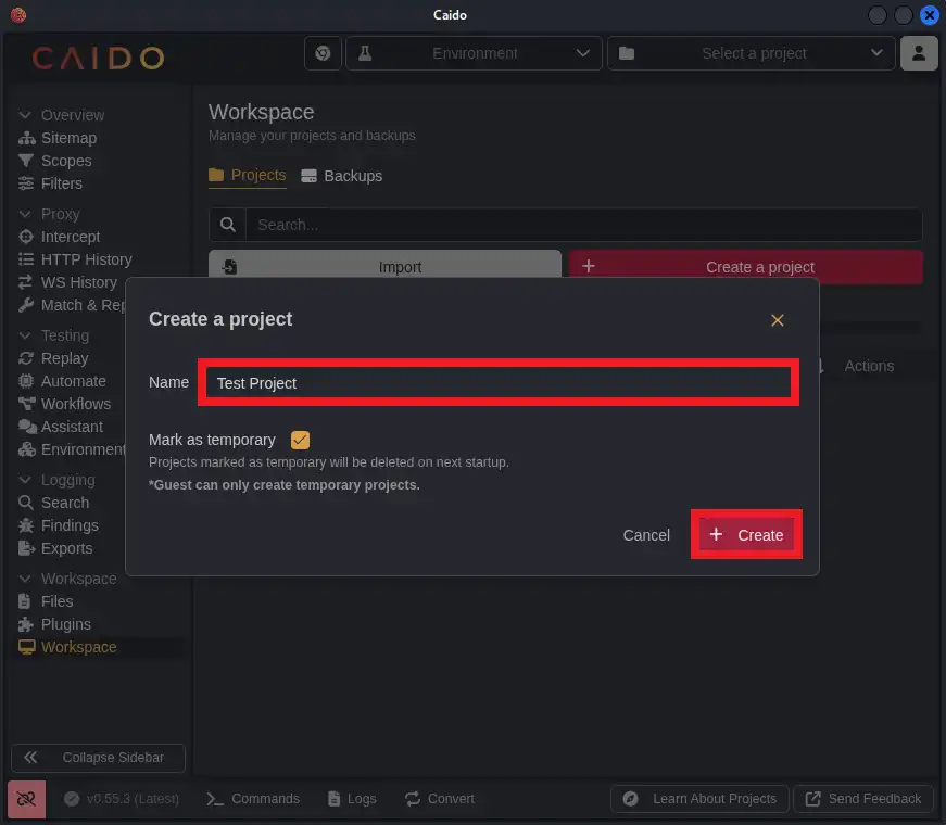 プロジェクト名を入力