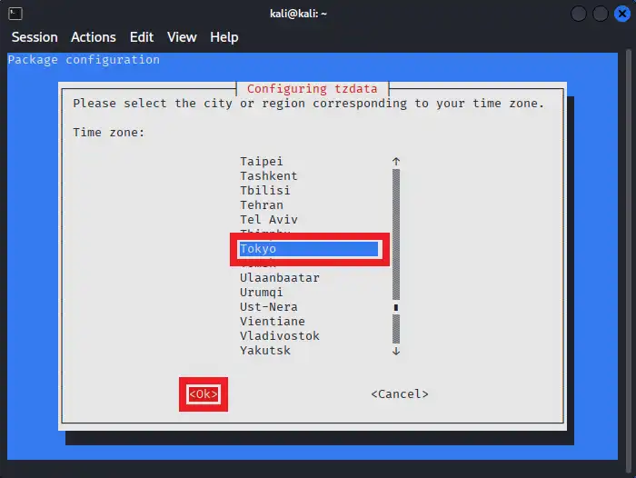 「Tokyo」を選択し、OKを押下