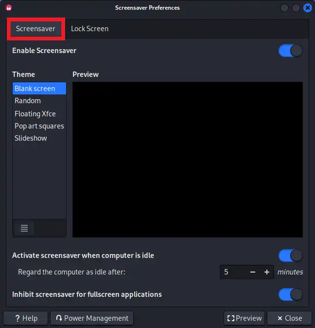 Screensaverタブを選択