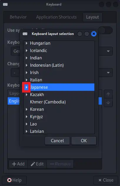 キーボードレイアウトを選択する