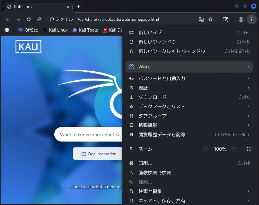 Chromiumのメニューが日本語UIに切り替わっている