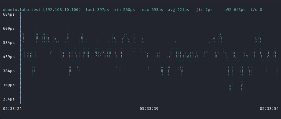 gping -4 ubuntu.labo.testの実行結果